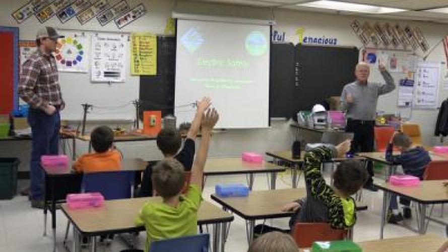 Al doing "Safety for the Kids" presenting in a classroom